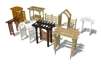 现代实木小型花架组合草图大师模型，实木小型花架组合sketchup模型下载