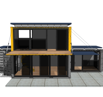 现代集装箱改造房su模型，改造房草图大师模型下载