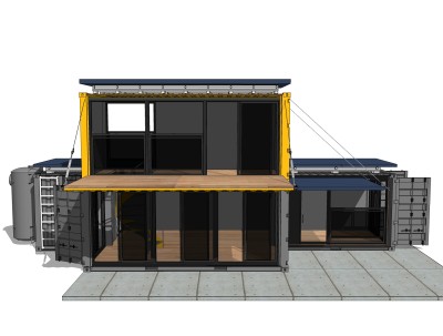 现代集装箱改造房su模型，改造房草图大师模型下载