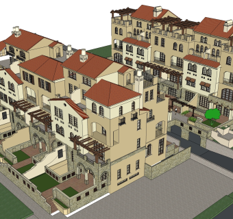 欧式联排别墅su模型，别墅skb文件下载