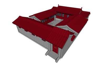 中式四合院建筑草图大师模型，古建民俗sketchup模型免费下载