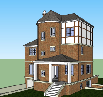 欧式独栋别墅草图大师模型，sketchup别墅su模型下载
