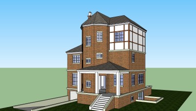 欧式独栋别墅草图大师模型，sketchup别墅su模型下载