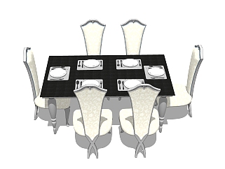 法式餐桌椅草图大师模型，餐桌椅skb文件下载