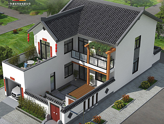 中式农村二层别墅房屋自建房设计图纸，乡村两层房屋简单效果图下载