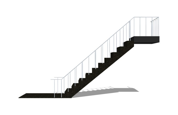 现代钢结构单跑楼梯草图大师模型，钢结构单跑楼梯sketchup模型免费下载