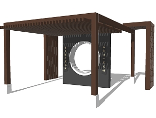 中式哑光木造型廊架草图大师模型，哑光木造型廊架sketchup模型下载