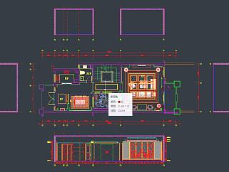 金螳螂新中式客餐厅卧室样板房CAD施工图，别墅施工图下载