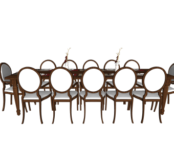 欧式实木餐桌椅草图大师模型，12人餐桌餐桌椅组合su模型下载