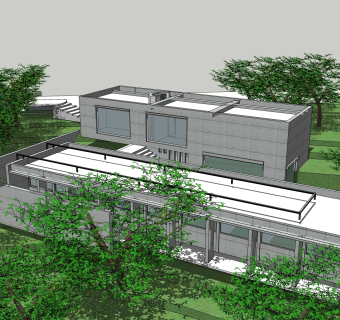 现代自然风独栋别墅草图大师模型下载，独栋别墅sketchup模型