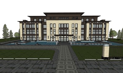 新中式会所建筑草图大师模型，sketchup模型免费下载