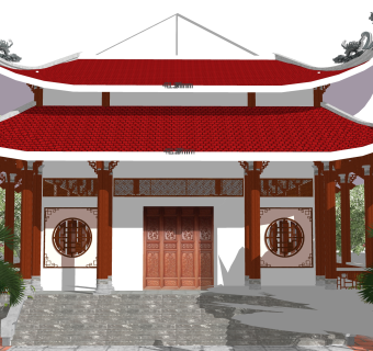 中式寺庙草图大师模型，寺庙SKP模型下载