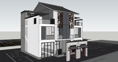 新中式连排别墅草图大师模型下载，连排别墅sketchup模型