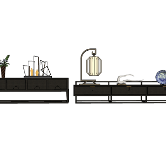 新中式电视柜草图大师模型，电视柜sketchup模型下载