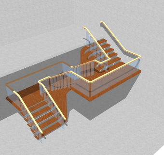 现代玻璃三跑楼梯草图大师模型，玻璃三跑楼梯sketchup模型免费下载