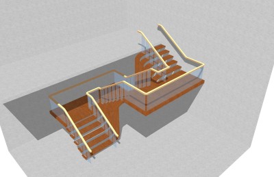 现代玻璃三跑楼梯草图大师模型，玻璃三跑楼梯sketchup模型免费下载