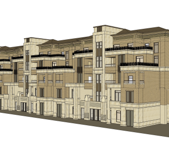 欧式联排别墅su模型，别墅sketchup模型下载