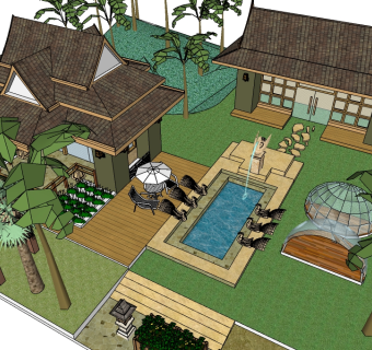 东南亚别墅su模型免费下载，sketchup别墅草图大师模型