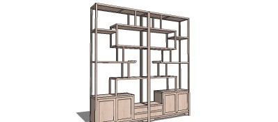 新中式博古架草图大师模型，博古架sketchup模型下载