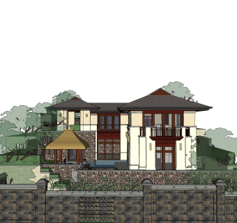 现代独栋别墅草图大师模型下载，独栋别墅sketchup模型