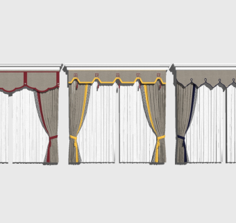 新中式掀帘式布艺窗帘组合草图大师模型，掀帘式布艺窗帘组合sketchup模型下载