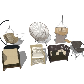 现代户外藤椅吊椅草图大师模型，藤椅吊椅sketchup模型下载