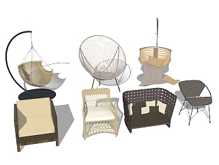 现代户外藤椅吊椅草图大师模型，藤椅吊椅sketchup模型下载