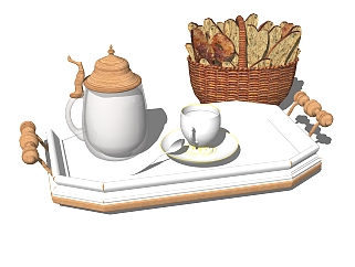 欧式茶具托盘草图大师模型，茶具sketchup模型下载