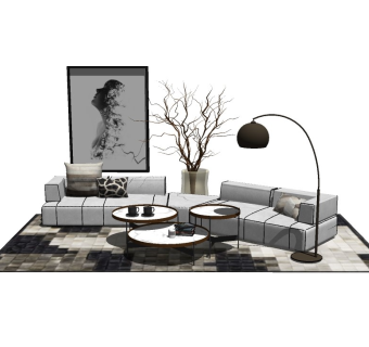 现代布艺沙发草图大师模型，沙发su模型下载