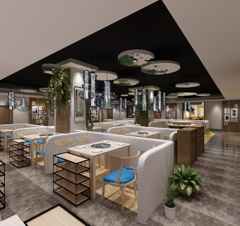 现代彩蝶纷纷主题火锅店cad图纸，火锅店cad施工图下载