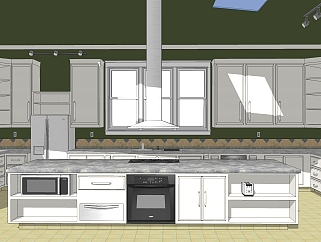 现代岛型橱柜sketchup模型，厨房柜草图大师模型下载