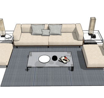 新中式多人沙发草图大师模型，多人沙发sketchup模型下载