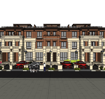 欧式联排别墅skb文件，别墅sketchup模型下载