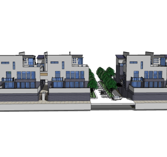 现代联排别墅skb文件，别墅su模型下载