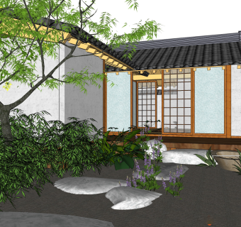 日式民宿建筑草图大师模型，民宿sketchup模型下载
