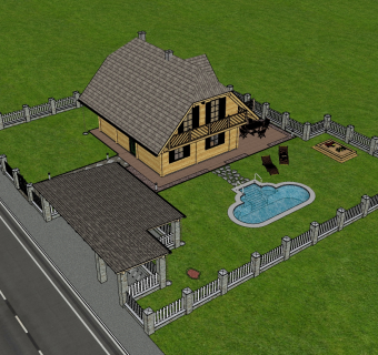 新中式别墅草图大师模型，别墅泳池su模型下载