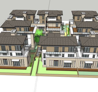 现代独栋别墅群草图大师模型下载，独栋别墅sketchup模型