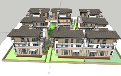 现代独栋别墅群草图大师模型下载，独栋别墅sketchup模型