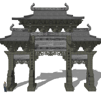 大门式牌楼草图大师模型下载，入口大门sketchup模型分享