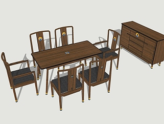 中式实木<em>餐桌</em>椅su模型，<em>餐桌</em>sketchup模型下载