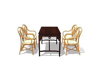 <em>美式餐桌</em>椅su模型，美式简约餐桌椅草图大师模型下载