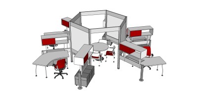 现代隔断办公桌草图大师模型，办公桌sketchup模型下载