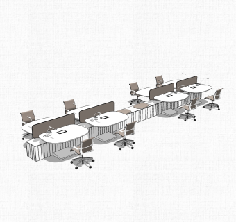 现代屏风办工桌草图大师模型，办公桌sketchup模型，办公桌su素材下载