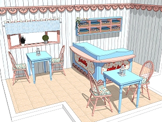 咖啡厅内部空间草图大师，咖啡厅SU 模型免费下载