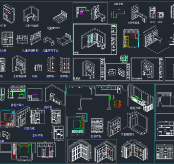 整木衣柜CAD图库，衣柜CAD图纸下载