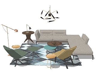 北欧沙发组合草图大师模型 ，沙发组合家具sketchup模型下载