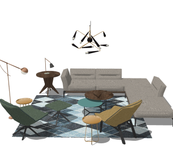 北欧沙发组合草图大师模型 ，沙发组合家具sketchup模型下载