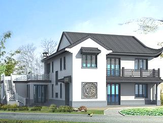 中式风格乡村别墅设计图纸，二层新农村自建房效果图下载
