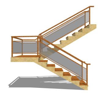 现代实木双跑平行楼梯草图大师模型，实木双跑平行楼梯sketchup模型免费下载