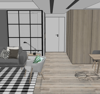 北欧客餐厅su模型，客餐厅沙发桌椅衣柜草图大师模型下载